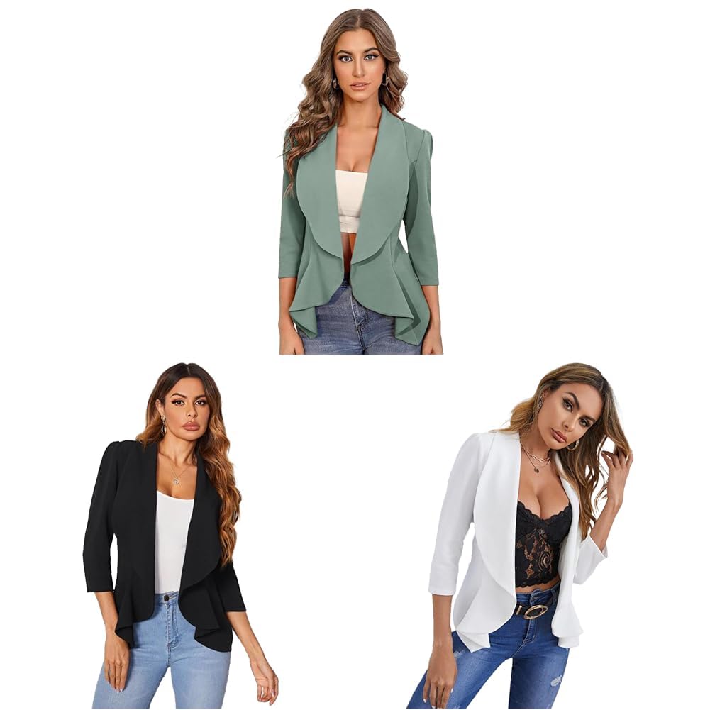kotty Women's Single Breasted Relaxed Fit Shawl Collar Blazers in Coal Black & Snow White.-picture-14
