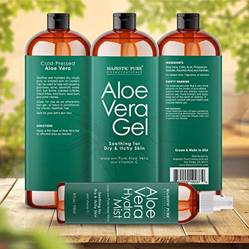 Majestic Pure 850000192379 Aloe Vera Gel And Mist Super Combo - 16 Oz Gel And 4 Oz Hydra Spray - 100 Percent Pure And Natural Cold Pressed Aloe Vera For Hair Growth, Face thumb #5