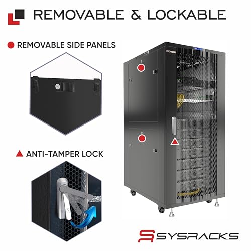 Image of Sysracks 37U Server Rack Cabinet, 39 inch Deep, Mesh Door, 19-Inch | 35 inch rail depth, 4 fans, PDU, shelf, mounting hardware, 1600 lb capacity