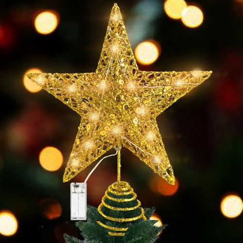 Estrela árvore de Natal LED, 20 * 25 * 5,5 cm estrela árvore de Natal com luz, alimentada por pilhas base espiral, para interiores e decoração festival casa, festa, sala de estar, jardim