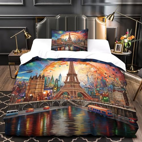 Funda nórdica de Torre Eiffel individual con impresión 3D en microfibra suave de 135x200 cm 4