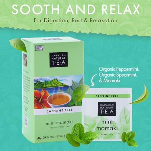 Image of Hawaiian Natural Tea Organic Mamaki Mint Tea, Caffeine Free - 20 Bags