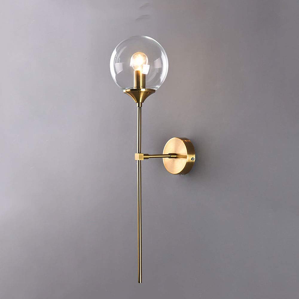 HCZKIUJY Modern Wall Mounted Lamp Metal Sconce, Glass Globe Lampshade Long Arm Gold Wall Lamps Bedside Lights for Bedroom Living Room Hallway Cloakroom Lighting Fixture, E27 Base (Onecolor)