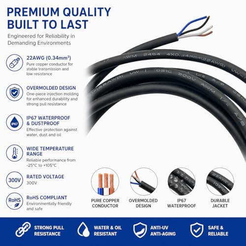 Cable M12 A codificado de 4 pines macho elimina fallos de señal en PLC 2 metros 4