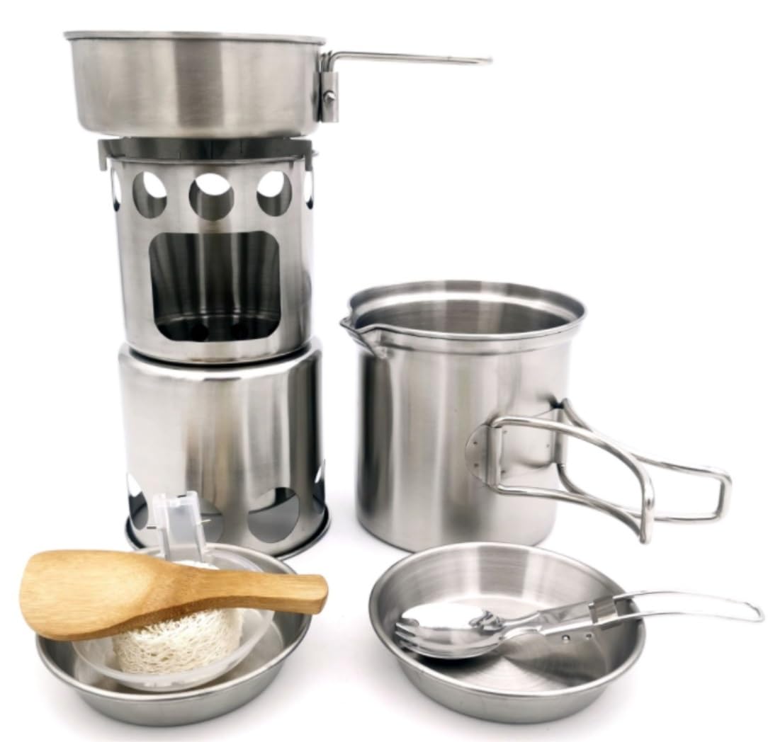 Camping Kochgeschirr Campingkocher Outdoor Kochgeschirr Kochset Outdoor Klappholzofen Camping Topf Set Schüsseln Löffel Kochset Outdoor Camping