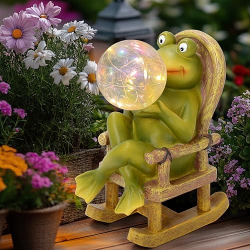 Cuteefun Burbujas Rana Solar Jardín Estatua Ornamento al Aire Libre, Figuras de Animales de Jardín con Luz Solar, Resistente a la Intemperie Durable para Yard Lawn, Regalos de Cumpleaños para Mujeres