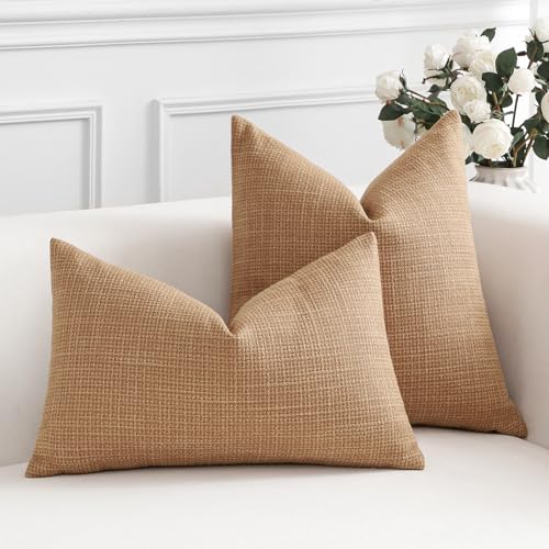 Housse de coussin 65x65 lin marron clair lavable pour protéger canapé - 7