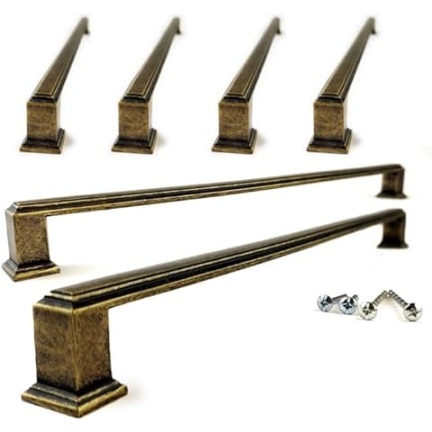 Set of 6 Art Deco Brass Cabinet Handles Cover