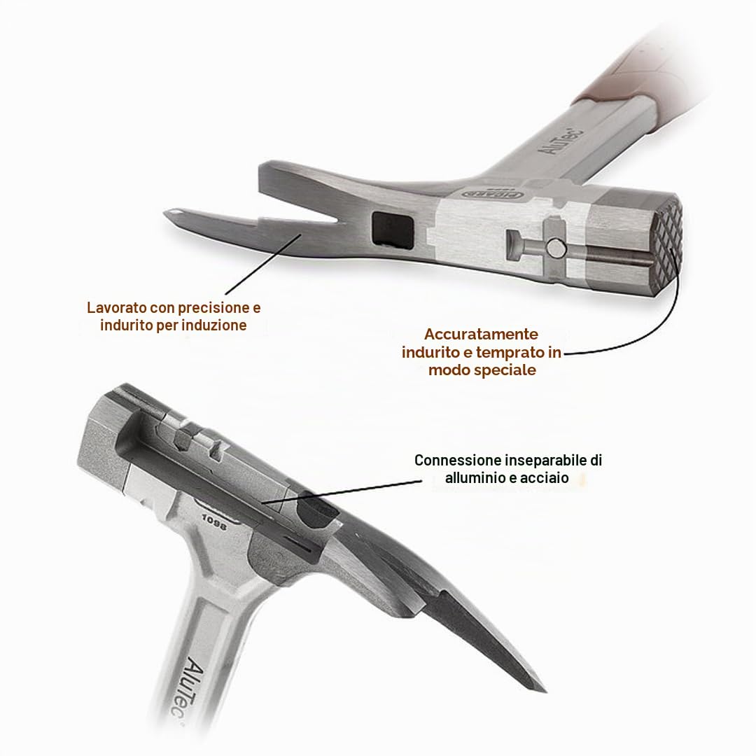 PICARD Martello da Carpentiere AluTec® Nr. 1098 | Martello Ibrido in Alluminio e Acciaio | Con Portachiodi Magnetico | Impugnatura Ergonomica Antivibrazioni | Hammer | Costruzione Ibrida Ultra-Robusta
