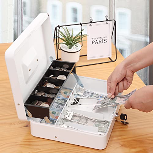 Image of xydled Cash Box with Key Lock, Metal Money Box, Safe Storage box, White