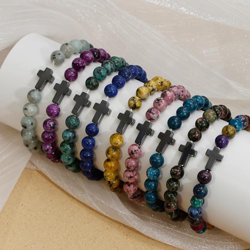 BROCC 9Pcs Cross Bracelets for Women Men Religious Cross Beaded Bracelet Christian Faith Gifts for Women Mother Girlfriend Grandma Wife with Prayers Card4