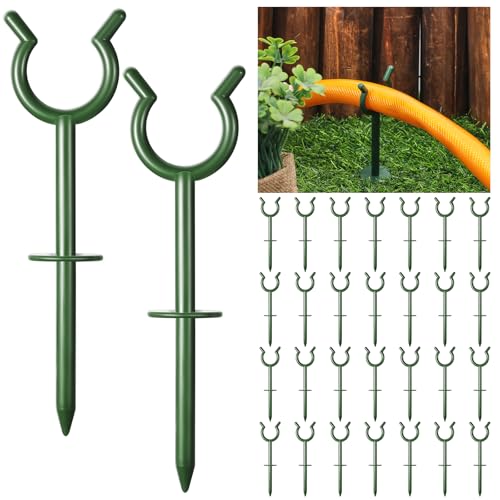 Taiyin 20 Pcs 3/4 Garden Hose Holder Brackets Garden Guide Holder Decorative Outdoor Guide Stakes Support Spike Plant Tool to Keep Off Lawn for Yard (Green)