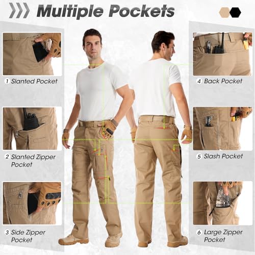 Heren hoge stretch multi-pocket skinny cargo broek, outdoor casual trekkoord joggers broek cargo broek werkbroek voor mannen, Zwart, 31