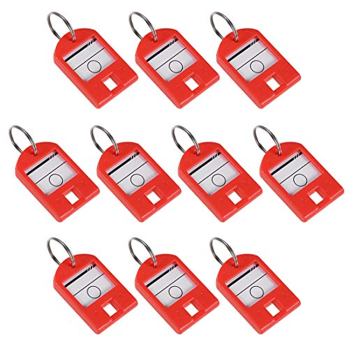 uxcell Plastic Key Tags with Split Ring Keychain ID Luggage Label Window 40x27mm, Red 10Pcs