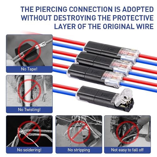 Image of Bellox 10pcs 2-Pin Cable Connector for 18-24AWG Wires, 2 Way Universal Compact Wire Terminals, 2 Pin Push-Type Connectors with Locking Buckle, Electrical Wire Jointer