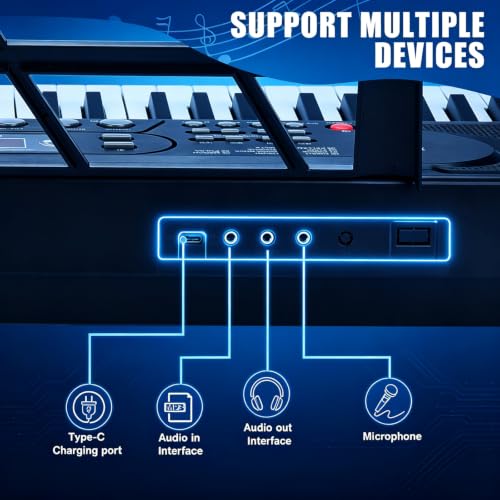 Image of 61 Key Keyboard Piano, Portable Electric Keyboard Piano for Beginners | LCD Display, Stereo Speakers, Microphone, Sheet Music Stand, Digital Music Keyboard