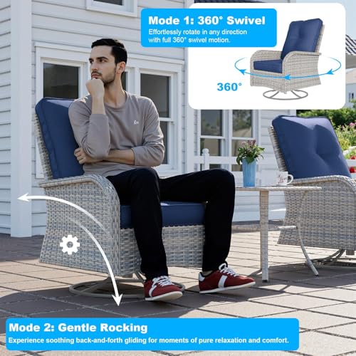Image of 18-Piece Patio Furniture Set, Outdoor Patio Furniture with 55,000 BTU Fire Pit Table, Swivel Chairs Set, Thick Cushions, Modular Patio Sofa, Dual-Strand Wicker Rattan, Rust-Resistant Frame,Navy Blue
