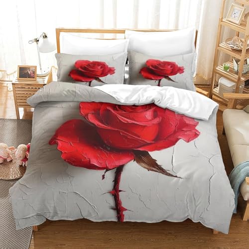 Set de housse de couette 3 pièces roses imprimé 3D lit double 200x200