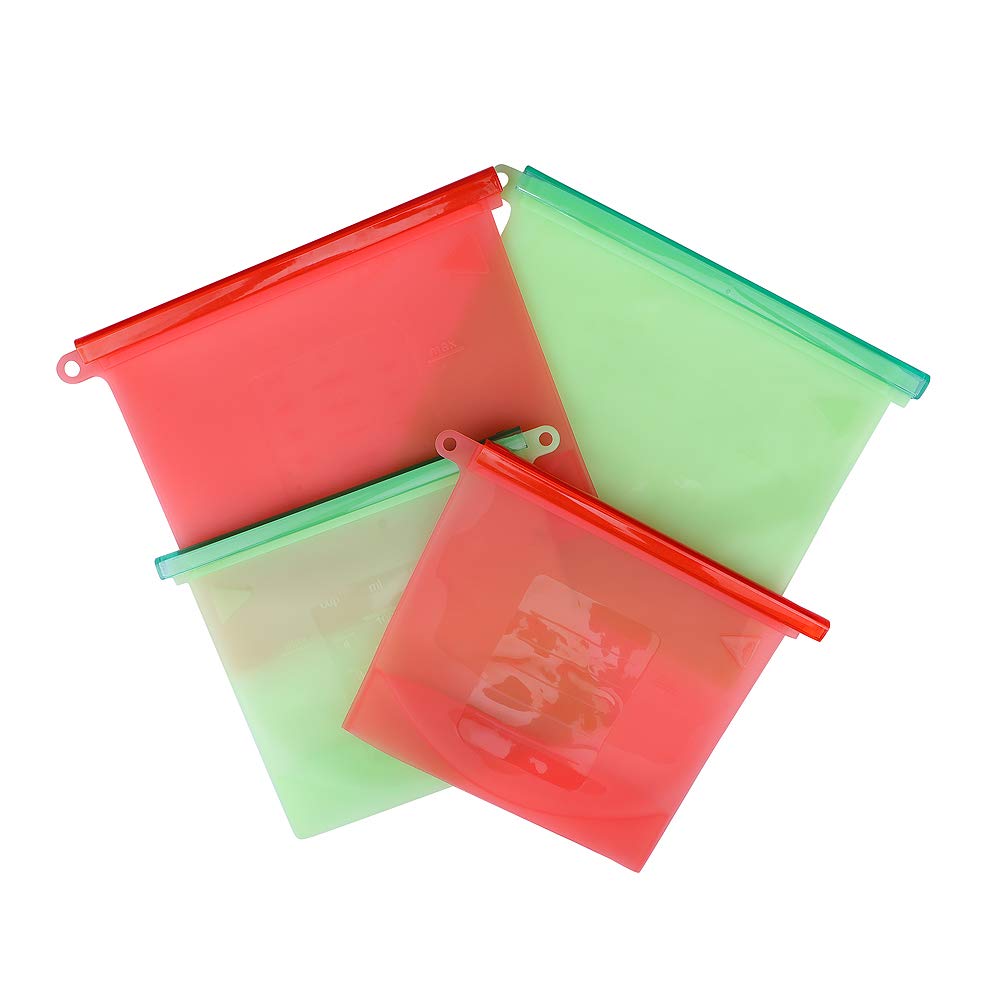 Bolsa de almacenamiento de alimentos de silicona, a prueba de fugas, sin olor, resistente a las manchas, duradero, apto para lavavajillas - Apto para microondas y refrigerador (juego de 2) 2 L