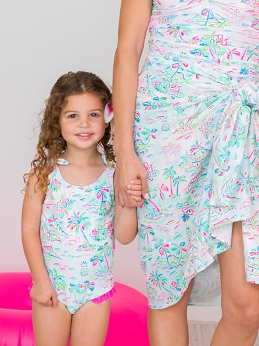 Image of RuffleButts Girls UPF50+ Sun Protection Tie Shoulder /Cross Back One Piece Swimsuit
