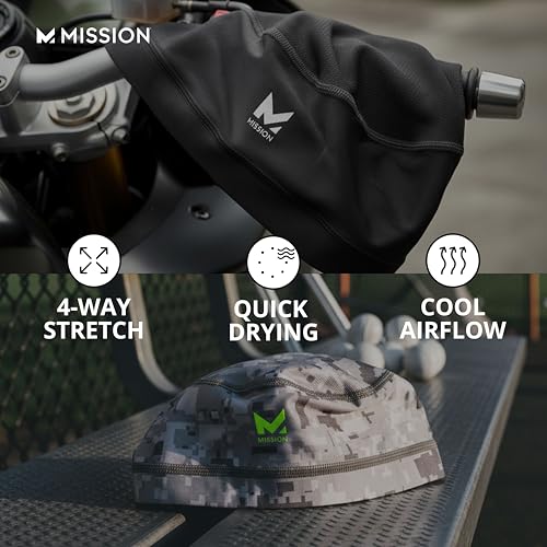 MISSION Cooling Helmet Liner- Cools Instantly When Wet, UPF 50, Wear Under Helmets, Hardhats & More- Black