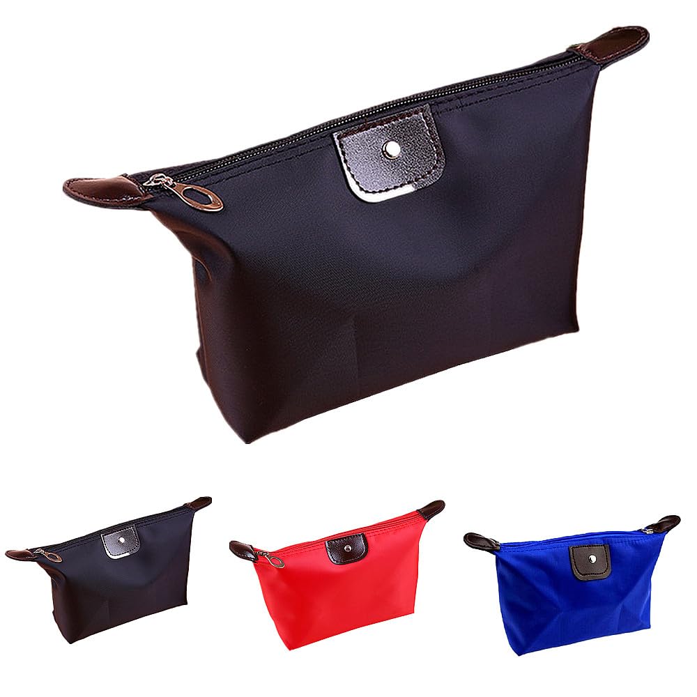 3PCS Small Travel Bag Set – Waterproof Storage and Organiser Pouch for Makeup, Cosmetics, Toiletries, Accessories, Brushes – Bathroom Wash Bags – Royal Blue, Black and Red