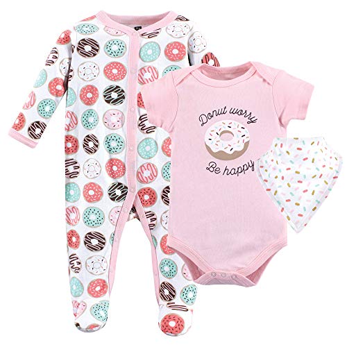 Hudson Baby Unisex Cotton Sleep and Play, Bodysuit and Bandana Bib Set, Donut Worry, 3-6 Months