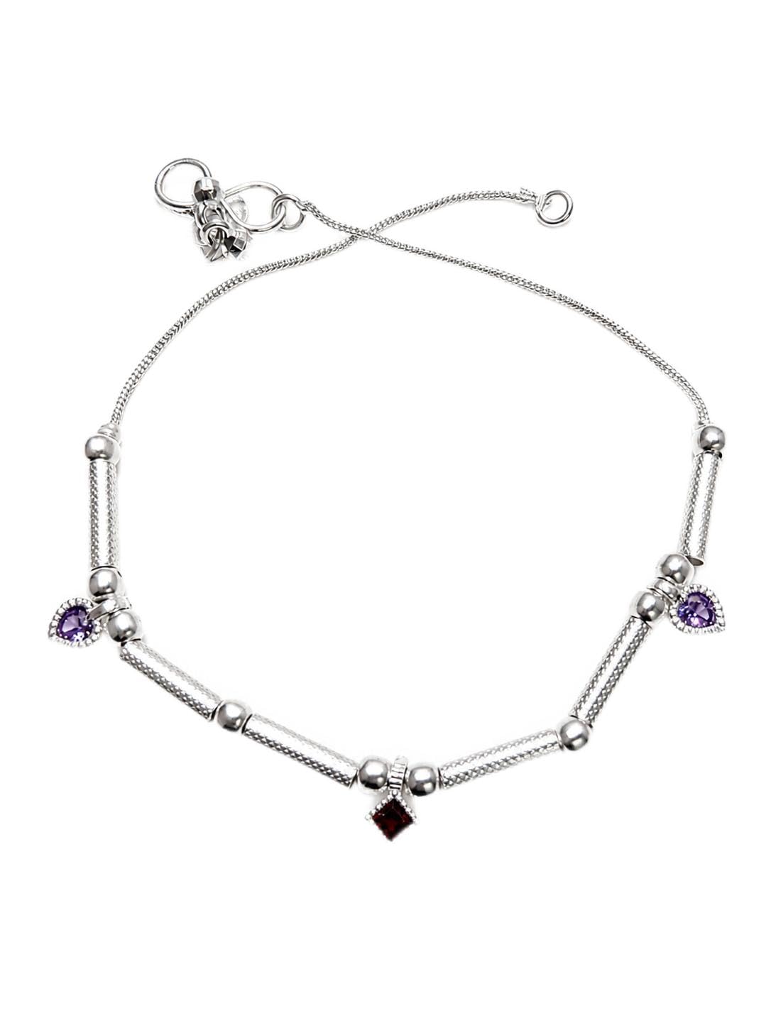 Silver Plated Charm Anklet for Women with Crystal Stones Adjustable Payal 10 Inch-picture-43