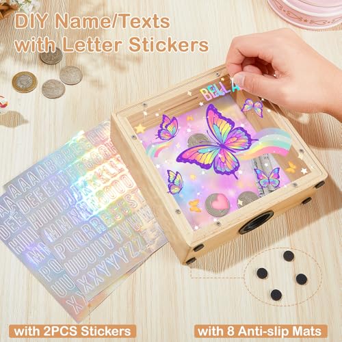 Image of MHJY Wooden Piggy Bank for Kids Personalizable DIY Coin Bank for Girls Boys