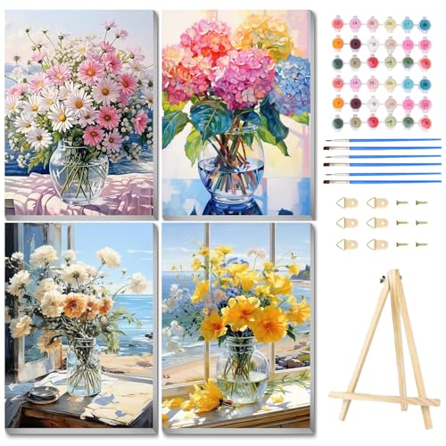 Aestalrcus 4 Pack Framed Paint by Numbers Kit for Adults,