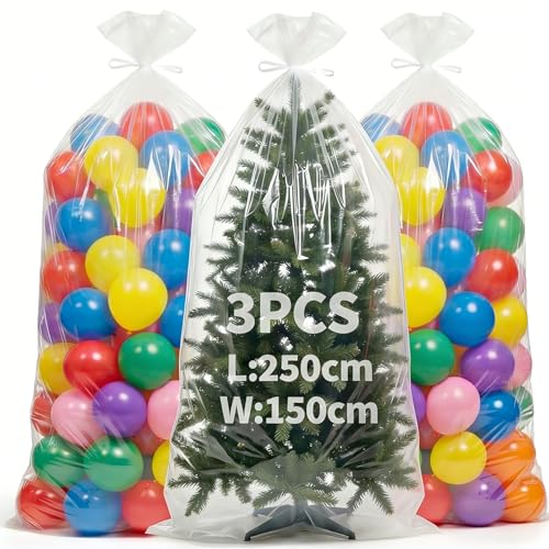 Zplontya 3 Pack Extra Large Balloon Bags for Transport 98.4 x 59 Inches Reusable Clear Plastic Bags for Balloon Storage Christmas Tree Storage Party Supplies & More