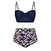 Produktbild Aiserkly Damen Hohe Taille Push up Bikini Set Bademode Split Badeanzug weibliche Retro Beachwear Dunkelblau S