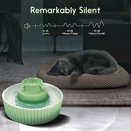 Ceramic Cat Water Fountain, 2.1L/71oz Cat Fountain with 3 Carbon Filters and 2 Water Pumps, Cupcake Pet Water Fountain for Cats and Dogs (Green) - Image 4