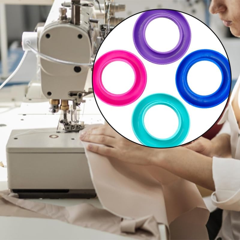 Image of 4-Pack Rubber Bobbin Holders - Round Sewing Thread Organizer for Metal & Plastic Machine Bobbins, Includes 4 Colorful Spool Holders (Blue, Purple, Turquoise, Rose Red)
