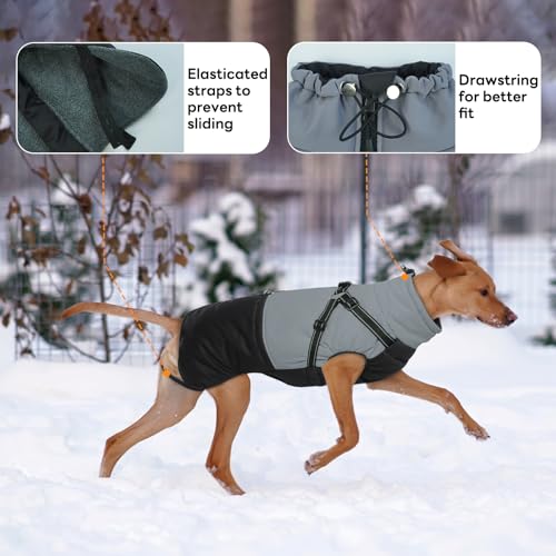 Hjumarayan Hundemantel Grosse Hunde, Hundemantel mit Geschirr Hundejacke Wasserabweisend Mantel Winter, Hunde Jacke Gefüttert Outdoor Hundeweste Warm für Labrador Windhund, Schwarz 3XL