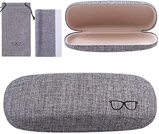URATOT Retro Hard Shell Eyeglasses Case Portable Linen Glasses Case with Drawstring Pouch Cleaning Cloth for Glass Storage