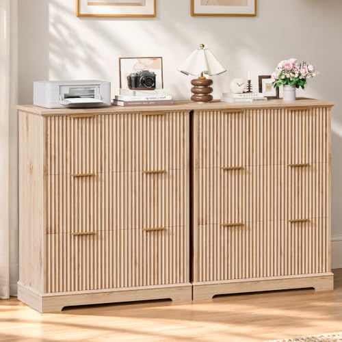 Image of 31.5 inch Fluted File Cabinet with 3 Drawers, Oak