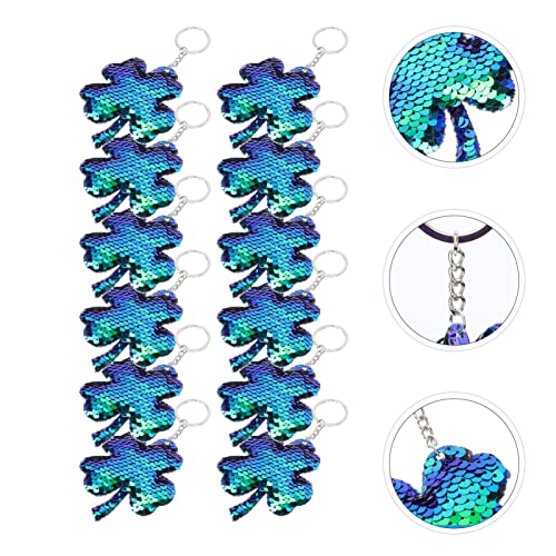 BESPORTBLE 12 Pcs Lantejoul Do Trevo Chaveiros Glitter Shamrock Quatro Folha Sorte Chaveiro Fortune