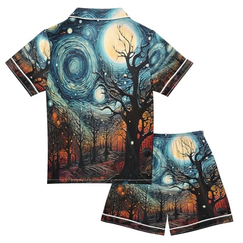 ALAZA Van Gogh Landscape Starry Night Satin Pajamas Set Short Sleeve Button Down Sleepwear Summer Pjs 2 Piece2