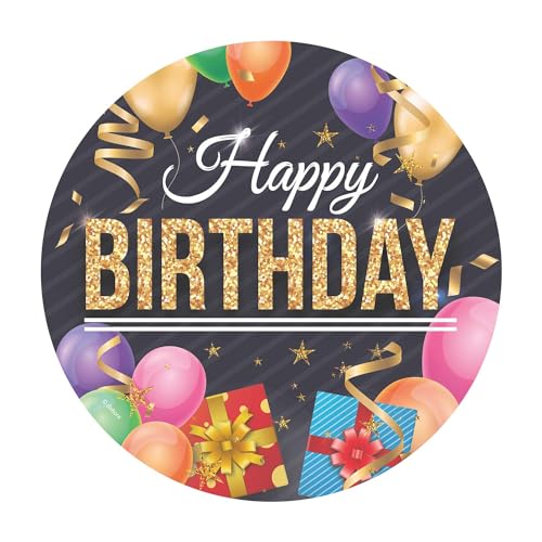 Dekora, Disque d'Azyme Comestible Happy Birthday, Décoration pour Gâteaux d'Anniversaire, Rond 20 CM