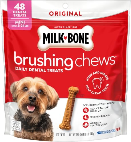 Image of Milk-Bone Brushing Chews Original Chicken Flavor Daily Dental Dog Treats, Mini, 18.9 Oz. Bag (Pack of 5)