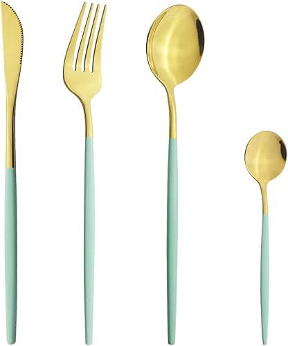 Miniatura 21 de Juego de cubiertos Cuchillo de cena Postre Tenedor Cuchara Juego de vajilla de acero inoxidable Vajilla de cocina 4 piezas Negro