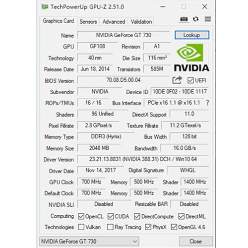 Image of Glorto GeForce GT 730 2G Low Profile Graphics Card, 2X HDMI, VGA, DDR3, PCI Express 1.0 x16, Entry Level GPU for PC, SFF and HTPC