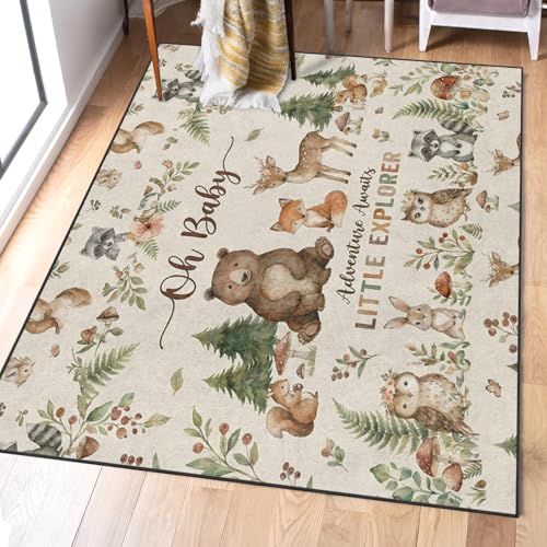 Tapete lavable 5'x7' con diseño Woodland Watercolor miniatura 2