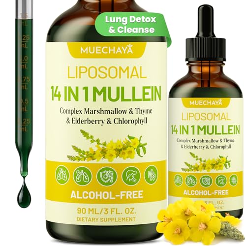 Mullein Drops For Lungs, Liposomal 14 In 1 Mullein Leaf Extract For Lungs, Mullein Drops with Elderberry, Chlorophyll, Thyme - for Lung Cleanse, Detox, Respiratory, Immune Health, 3 Fl 0Z, Mint Flavor