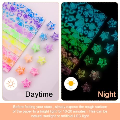 Image of FINEMOE 300 Sheets Mixed Colors Glow in the Dark Star Origami Paper Strips Pack, Double Sided Lucky Star Folding Paper for DIY Crafts, School Projects, Jar Decoration & Handmade Gifts (Luminous)