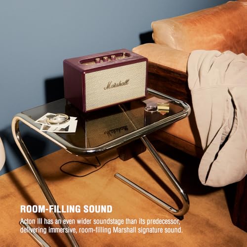 Image of Marshall Acton III Wired Connectivity Stereo Home Speakers with Bluetooth 5.2 & RCA or 3.5mm Input - Burgundy
