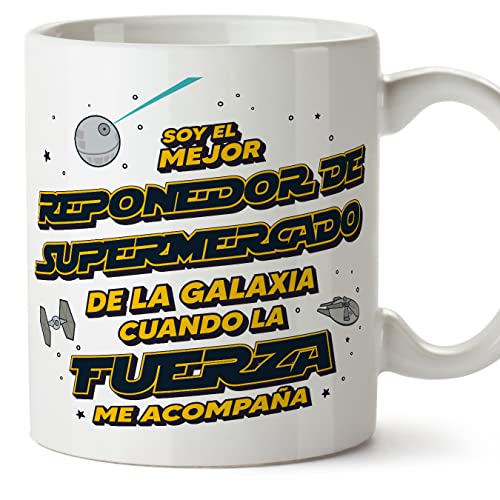 MUGFFINS Tazas para REPONEDOR DE SUPERMERCADO hombre - En Español - Mejor de la Galaxia Cuando Fuerza me Acompaña - 11 oz / 330 ml - Regalo original y divertido