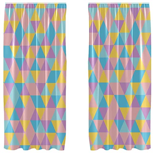 Cortinas opacas de microfibra para salón con diseño de triángulos multicolor en 2 paneles 2