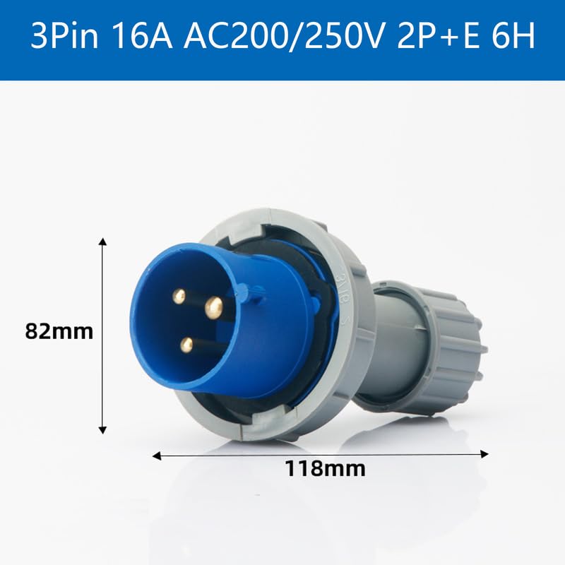 1Set IEC60309 Waterproof Industrial Connector Concealed Set, 3Pin 16A 200V-250V 2P+E 6H IP67 Waterproof Plug Socket Connector Power Connecting Industrial Concealed Socket for Aviation and Industry